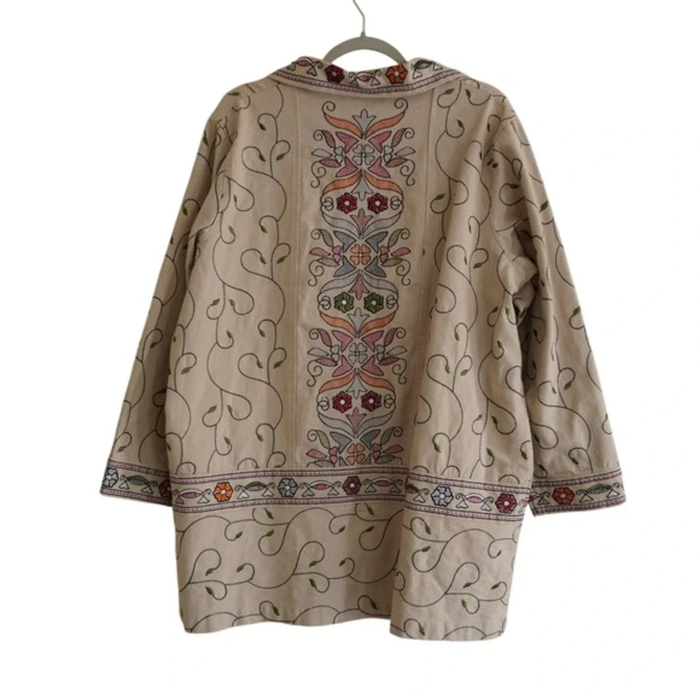 Denim & Co Tan Embroidered Floral Cotton Jacket‎ Plus Size 1X Cottagecore Boho